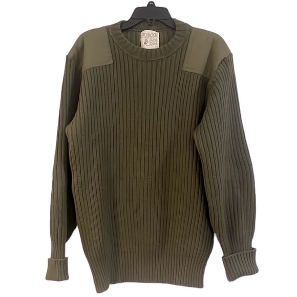 VINTAGE WOOL MILITARY ISSUE RIBBED CREW NECK SWEATER MADE IN USA GREEN SIZE XL
